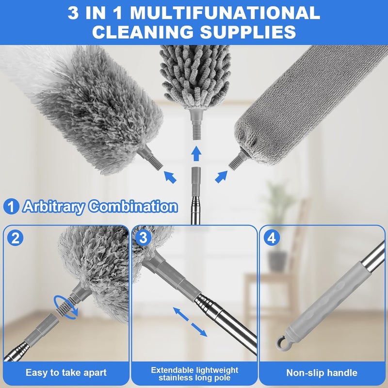 LLOOC Dusters for Cleaning,Microfiber Duster Feather Duster with Extension Pole,4PCS Ceiling Fan Cleaner Duster,Long Duster Extended Handle,Blind Cleaner Dusting - Image 3